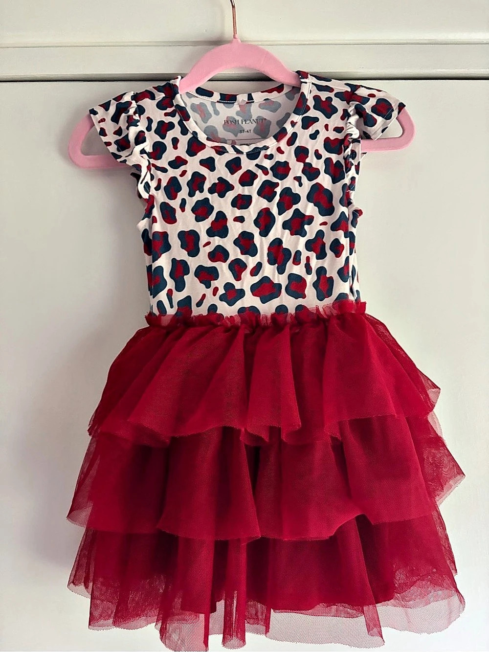 Posh Peanut Girls Animal Print Tutu Dress Red & White 3T-4T